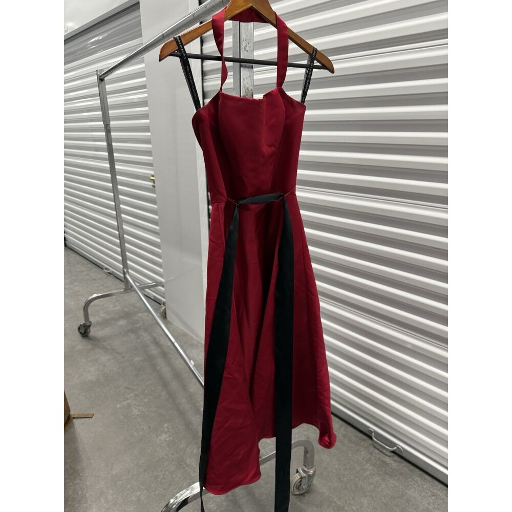 Bill Levkoff Size 8 Red Strapless A-line Satin Dress w Banded‎ Waist